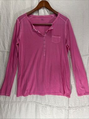Gap Sun-kissed Pima Cotton Women's Pink Long-Sleeve Henley Top L 100% CottonFLAW